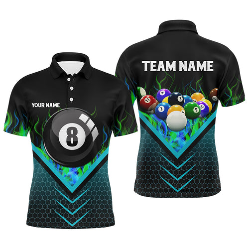 Personalized Fire Hive Blue 8 Ball Billiard 3D Polo Shirts For Men, Custom Pool Balls Team Jerseys VHM1061