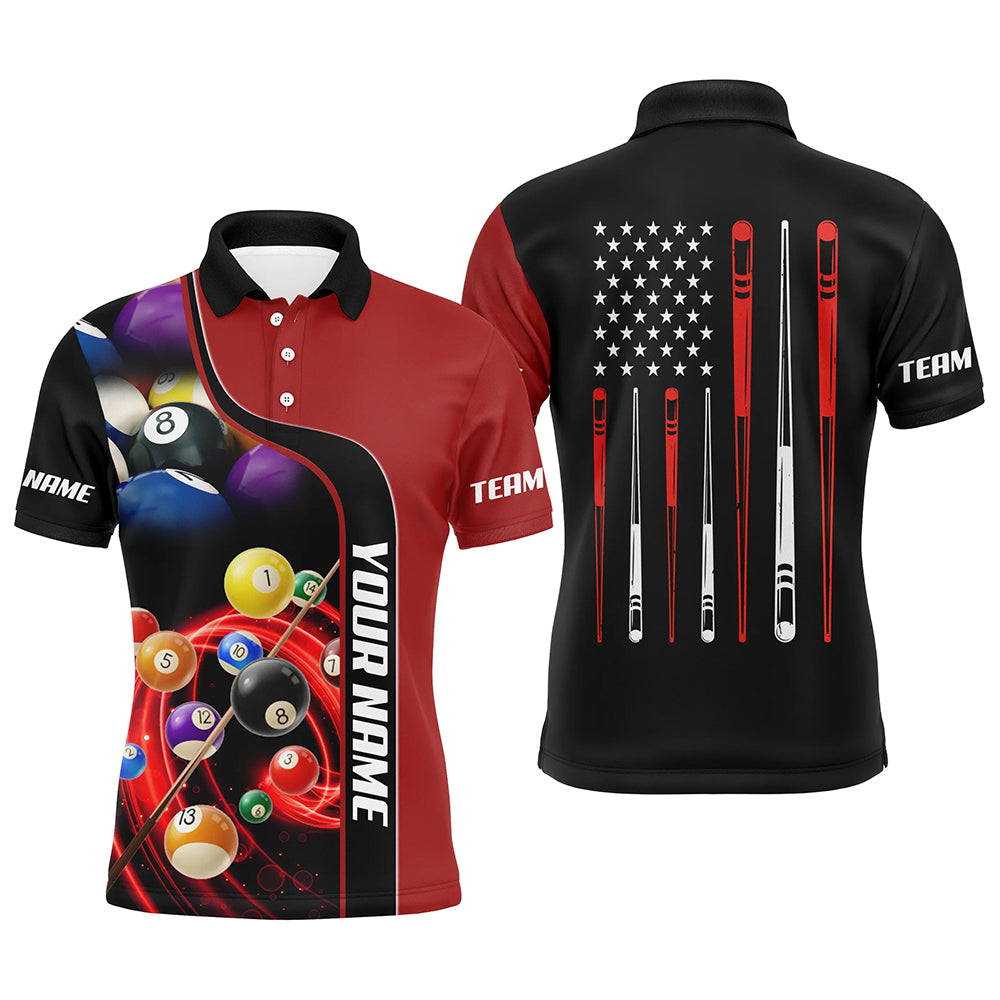 Personalized Red Billiard Balls 3D Polo Shirts For Men Custom US Flag Sticks Billiard Team Shirts  VHM0749