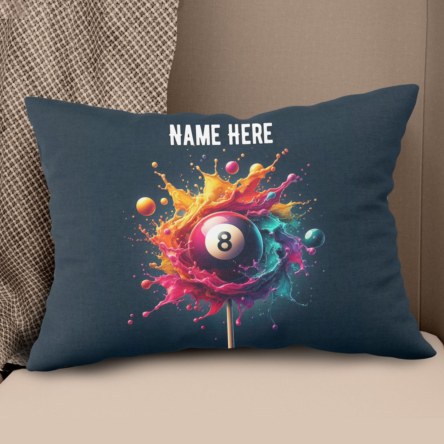 Personalized Colorful Paint Splash 8 Ball Billiard Pillow, Billiard Gift VHM0914