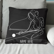 Load image into Gallery viewer, Personalized Woman Playing Pool Billiards Line Drawing Pillow Pool Gifts VHM0915
