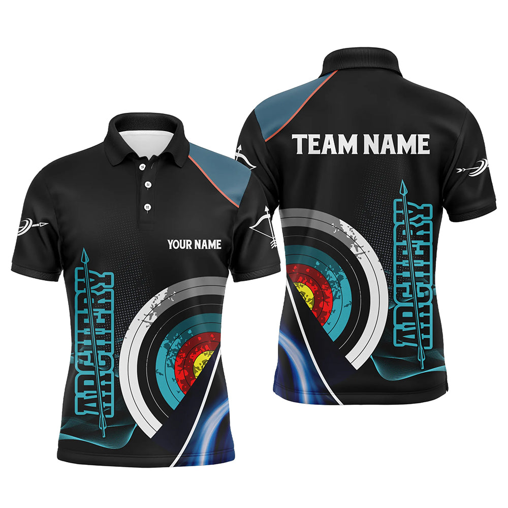 Personalized 3D Targets Archery Polo Shirts For Men, Custom Blue Black Arrow Archery Team Shirts VHM0600