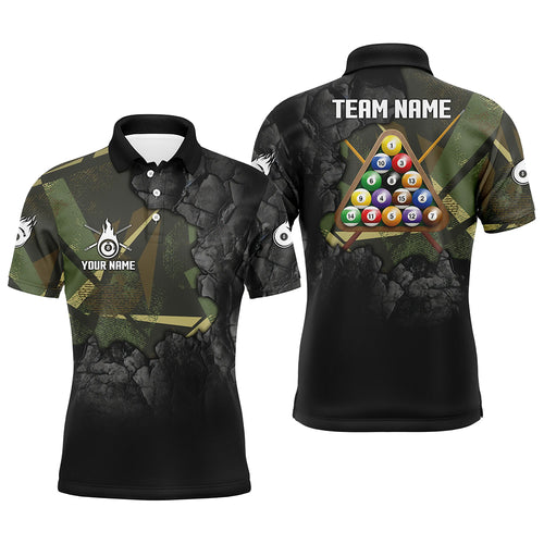 Personalized Fire 8 Ball Pool 3D Polo Shirts For Men, Custom 8 Ball Billiard Balls Team Shirts VHM0776