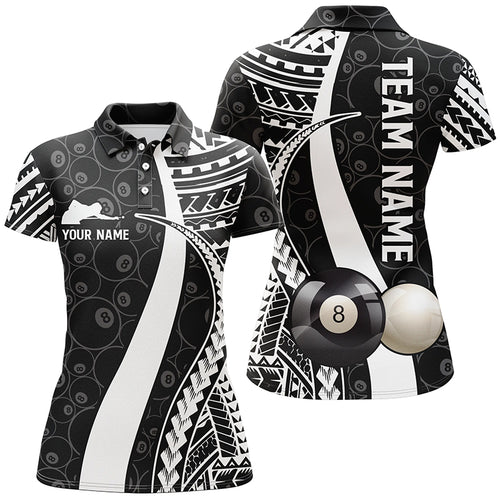 BW Tribal Custom Billiard 3D Polo Shirts For Women, Personalized 8 Ball Pattern Billiards Jerseys  VHM0449