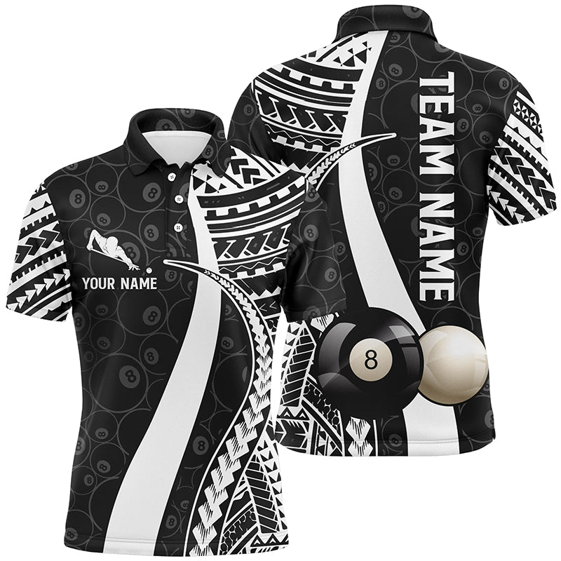 BW Tribal Custom Billiard 3D Polo Shirts For Men, Personalized 8 Ball Pattern Billiards Jerseys  VHM0449