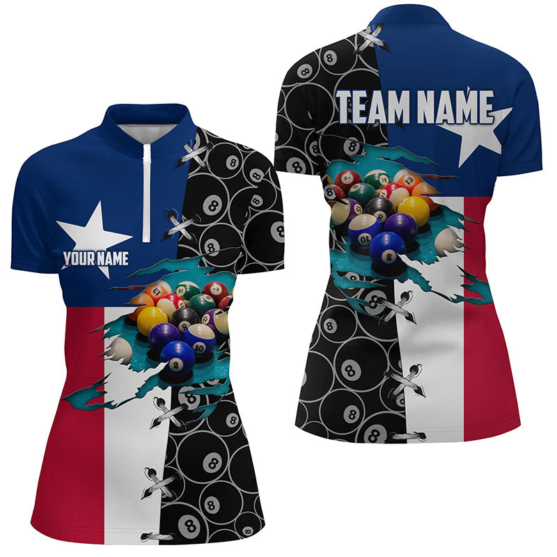 Personalized Texas Flag Billiard Quarter-Zip Shirts For Women Custom 8 Ball Pattern Pool Balls Shirts VHM0653