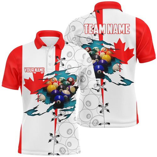 Personalized Canadian Flag Billiard Polo Shirts For Men, Custom 8 Ball Pattern Pool Balls Jerseys VHM0654