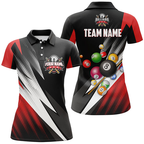 Billiard 8 Ball Pool Custom Name 3D Polo Shirts For Women, Personalized Billiard Pool Balls Jerseys VHM0060