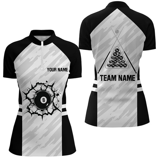 Personalized Sport Billiard 8 Ball 3D Quarter-Zip Shirts For Women, Billiard 8 Ball Pool Team Jerseys VHM1040