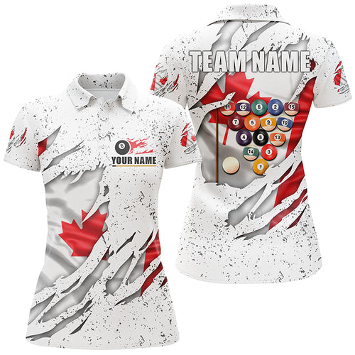 Billiards Balls Canadian Flag White Grunge Custom Billiard Polo Shirts For Women, 8 Ball Pool Shirts VHM0661