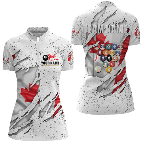 Billiards Balls Canadian Flag White Grunge Custom Billiard Quarter-Zip Shirts For Women 8 Ball Shirts VHM0661
