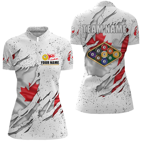 Billiards Balls Canadian Flag White Grunge Custom Billiard Quarter-Zip Shirts For Women 9 Ball Shirts VHM0662