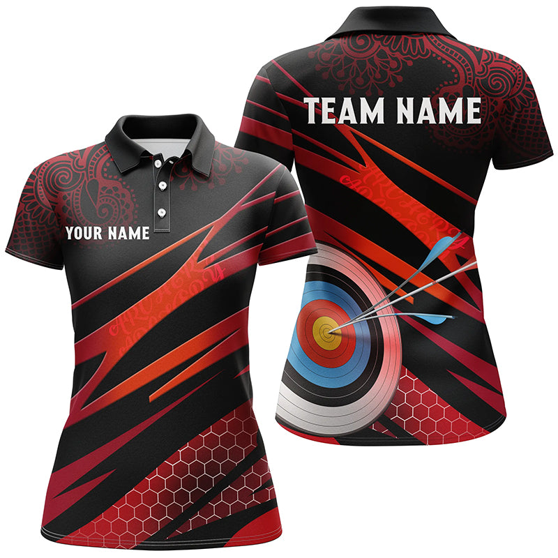 Personalized Red Black 3D Target Archery Polo Shirts For Women Custom ChipteeAmz