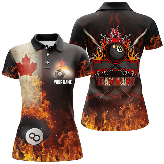 Personalized Canadian Flag 8 Ball Pool On Fire 3D Billiard Polo Shirts For Women, Billiards Jerseys VHM0680