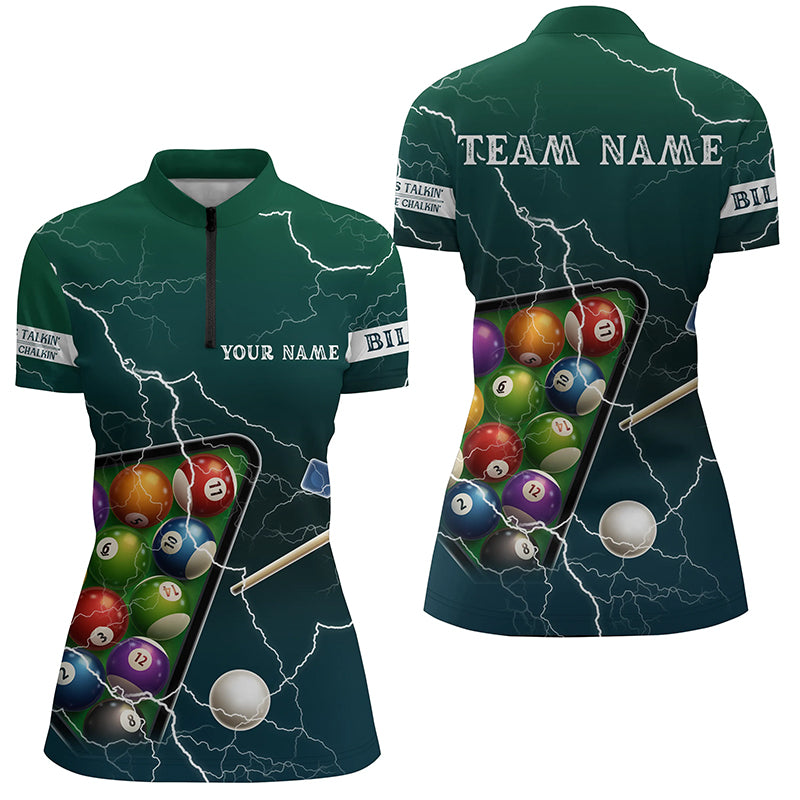 Personalized Thunder Lightning Green Billiard Quarter-Zip Shirts For Women, Billiard Balls Shirts VHM0684