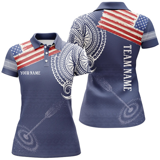 Personalized US Flag Tribal Pattern Archery Polo Shirts For Women, Custom 3D Target Archery Shirts VHM0688