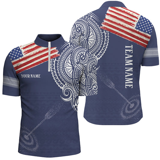 Personalized US Flag Tribal Pattern Archery Quarter-Zip Shirts For Men, 3D Target Archery Shirts VHM0688