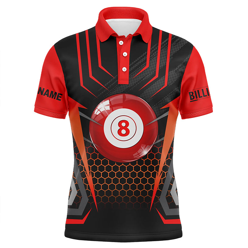 Personalized Black Red 8 Ball Pool Polo Shirts For Men, Custom Name Billiard 8 Ball Jerseys VHM0819
