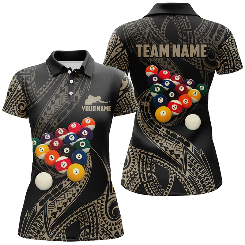 Personalized Tribal Pattern Billiard Polo Shirts For Women, Custom Player Billiards Pool Jerseys VHM0068