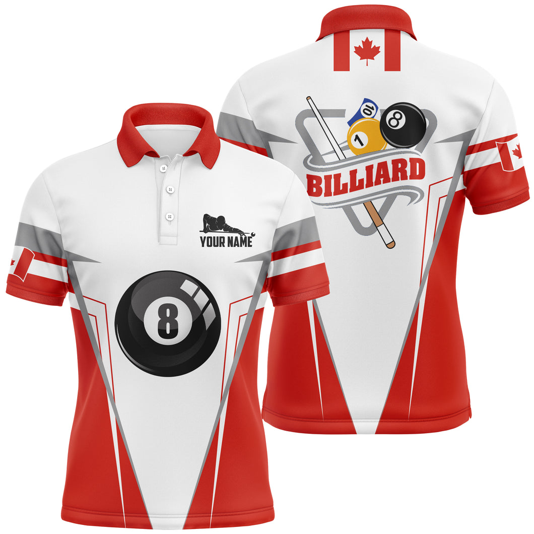 Personalized Canadian Flag Billiards Polo Shirts For Men, Custom 8 Ball Pool Player Jerseys VHM0265
