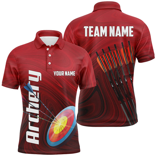 Personalized Red 3D Target Archery Polo Shirts For Men, Arrows Archery Shirts Custom Archery Gifts VHM0719