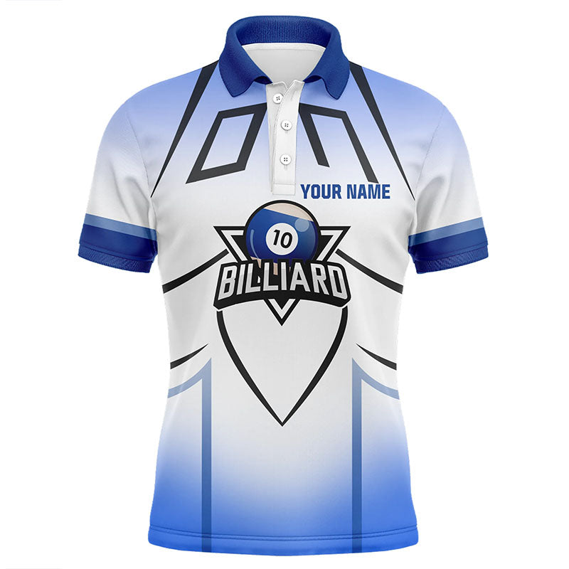 Personalized Blue 10 Ball Billiard 3D Polo Shirts For Men, Custom 10 Ball Pool Billiards Jerseys VHM0961