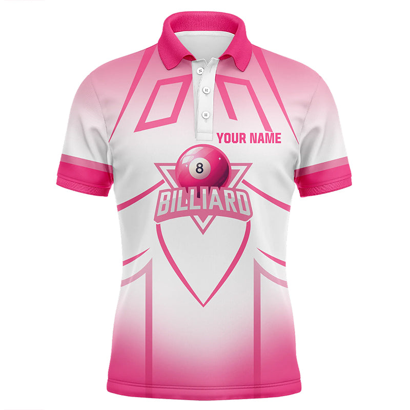 Personalized Pink Valentine 8 Ball Billiard Heart 3D Polo Shirts For Men, Billiards Valentine Gifts VHM0964