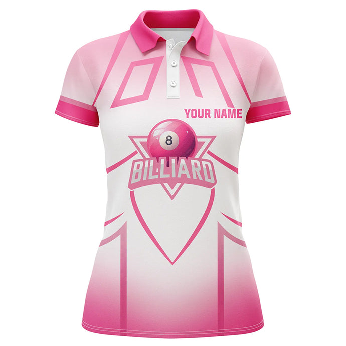 Personalized Pink Valentine 8 Ball Billiard Heart 3D Polo Shirts For Women, Billiards Valentine Gifts VHM0964