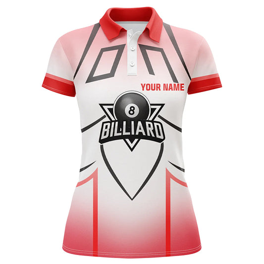 Personalized Red 8 Ball Billiard Heart 3D Polo Shirts For Women, Custom Billiards Valentine Gifts VHM0965