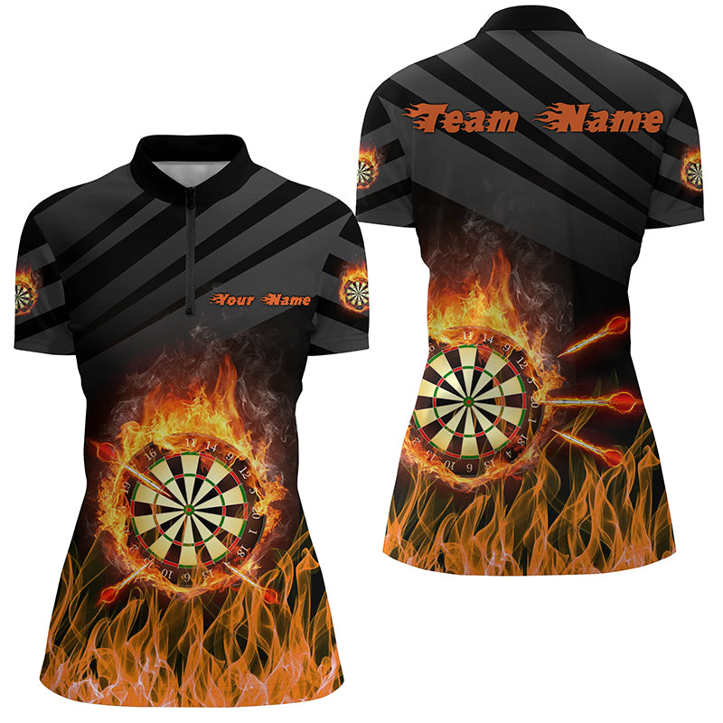 Personalized Flame Dart Board Womens Darts Quarter-Zip Shirts, Dart Jerseys Custom Dart Team Shirts VHM1122