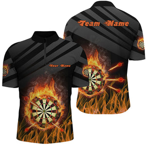 Personalized Flame Dart Board Mens Darts Quarter-Zip Shirts, Dart Jerseys Custom Dart Team Shirts VHM1122