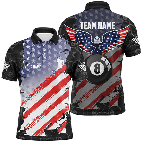 Personalized 8 Ball Pool Eagle US Flag Billiard 3D Polo Shirts For Men, Custom Pool Billiards Jerseys VHM0298