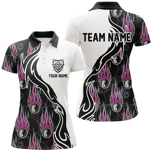 Personalized Billiard 8 Ball Flaming Pattern Pink 3D Polo Shirts For Women, Billiards Team Jerseys VHM0528