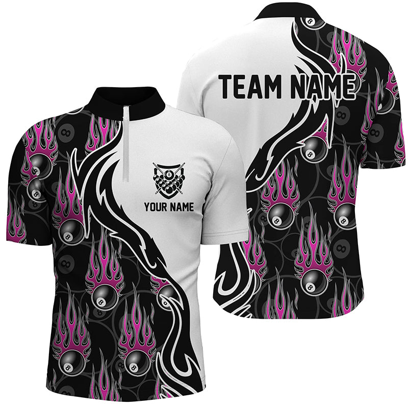 Personalized Billiard 8 Ball Flaming Pattern Pink Quarter-Zip Shirts For Men, Billiards Jerseys VHM0528