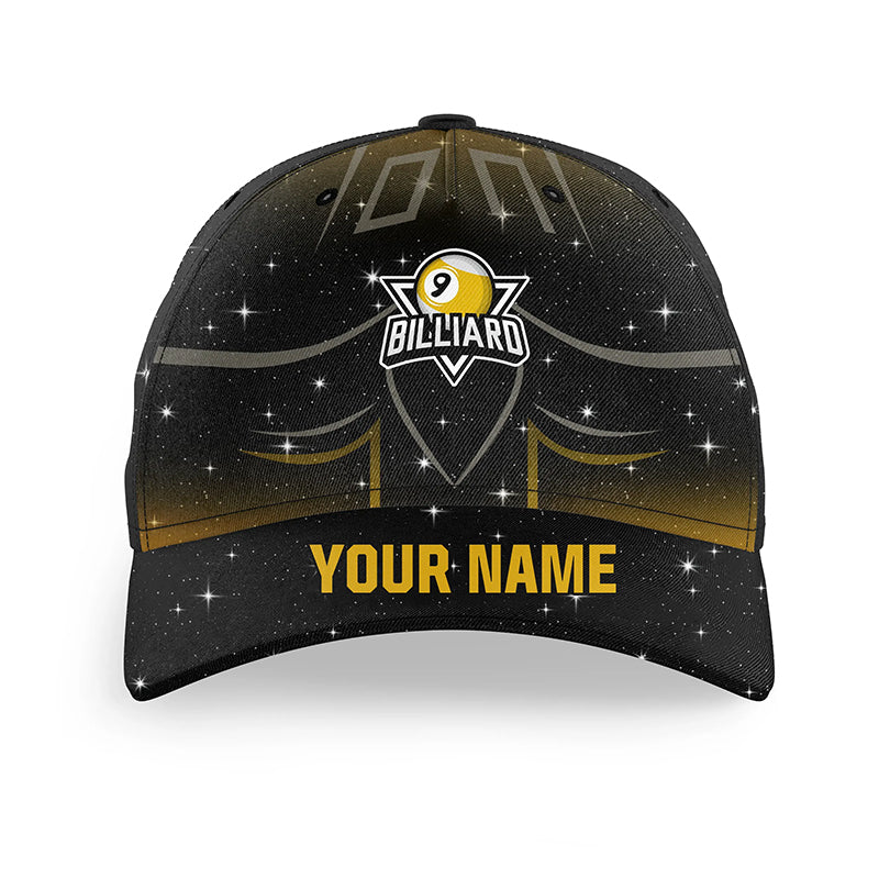 Personalized 9 Ball Pool Yellow Black 3D Billiard Hats Cap, 9 Ball Billiard Hat, Billiards Gifts VHM0536