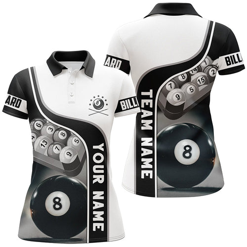 Personalized 8 Ball Pool Billiard Balls 3D Polo Shirts For Women, Custom Name Billiard Team Shirts VHM0721