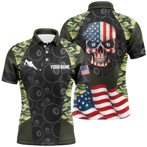 Billiard Camouflage Skull Flag Custom Billiard Polo Shirts For Men, Personalized 8 Ball Pool Shirts  VHM0318