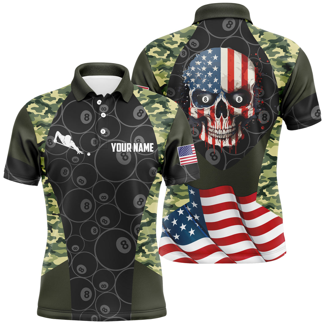 Billiard Camouflage Skull Flag Custom Billiard Polo Shirts For Men, Personalized 8 Ball Pool Shirts  VHM0318