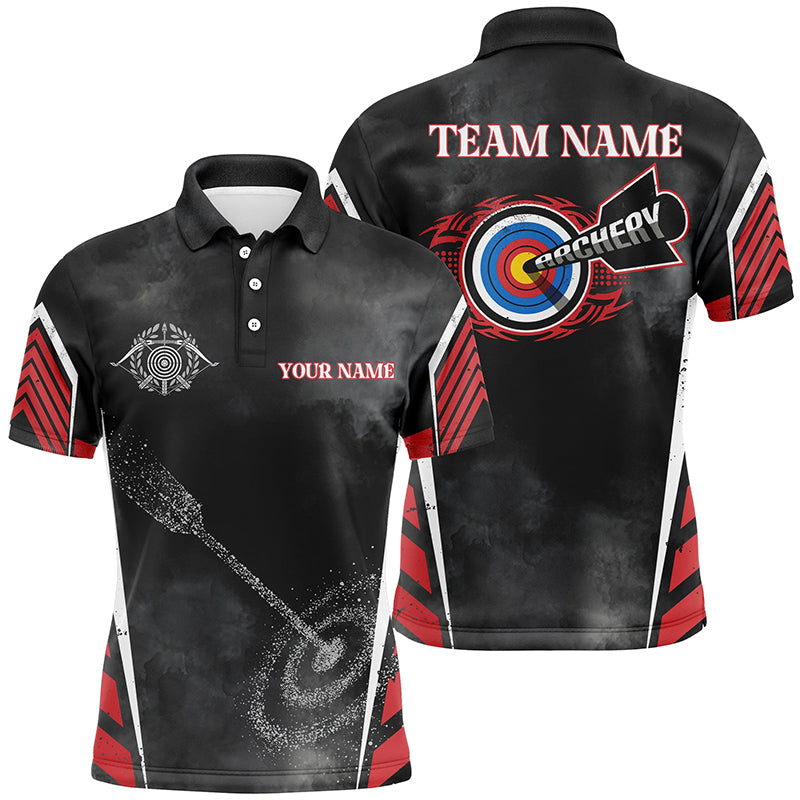 Personalized Archery Target Red Black Grunge Archery Polo Shirts For Men, Custom Archery Jerseys VHM0553