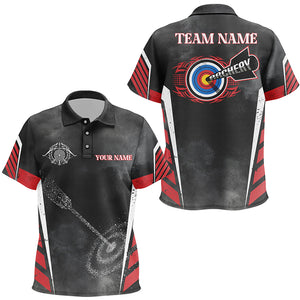 Personalized Archery Target Red Black Grunge Archery Polo Shirts For Kids, Custom Archery Jerseys VHM0553