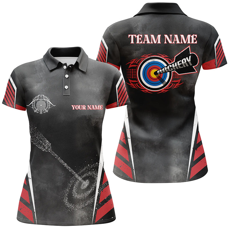 Personalized Archery Target Red Black Grunge Archery Polo Shirts For Women, Custom Archery Jerseys VHM0553