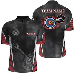 Personalized Archery Target Red Black Grunge Archery Quarter-Zip Shirts For Men, Archery Jerseys VHM0553