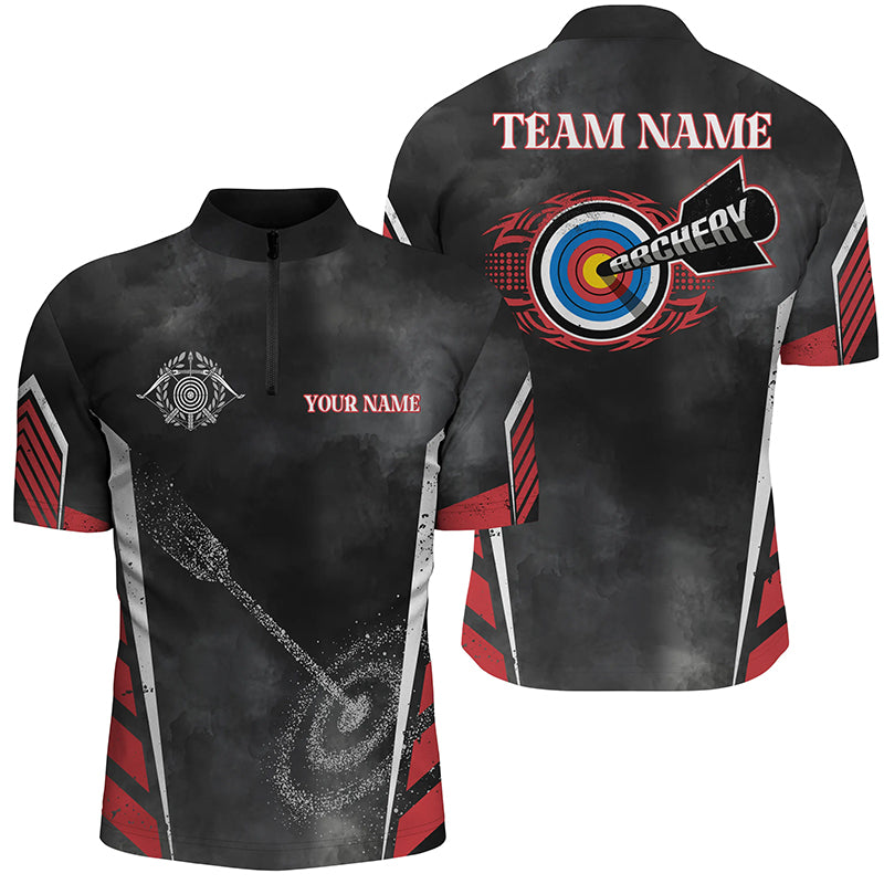 Personalized Archery Target Red Black Grunge Archery Quarter-Zip Shirts For Men, Archery Jerseys VHM0553