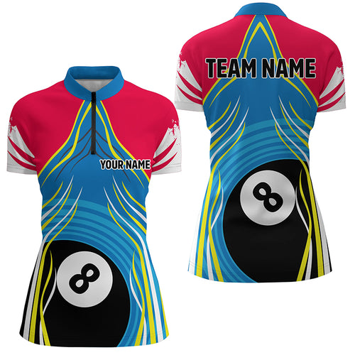 Personalized 8 Ball Pool Quarter-Zip Shirts For Women, Billiard Shirts Custom Billiard Team Jerseys VHM1128