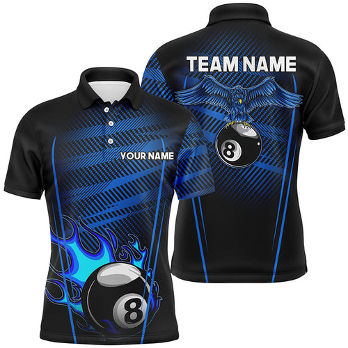 Personalized Flame 8 Ball Pool Polo Shirts For Men, Eagle Billiard Shirts Custom Billiards Jerseys VHM1130