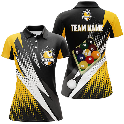 Billiard 9 Ball Pool Custom Name 3D Polo Shirts For Women, Personalized Billiard Pool Balls Jerseys VHM0111