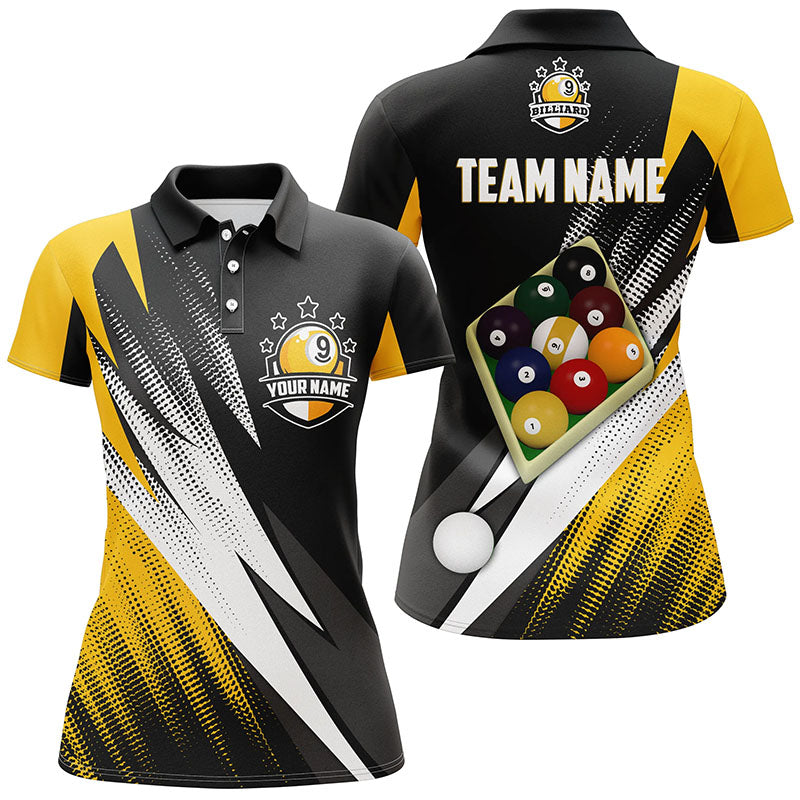 Billiard 9 Ball Pool Custom Name 3D Polo Shirts For Women, Personalized Billiard Pool Balls Jerseys VHM0111