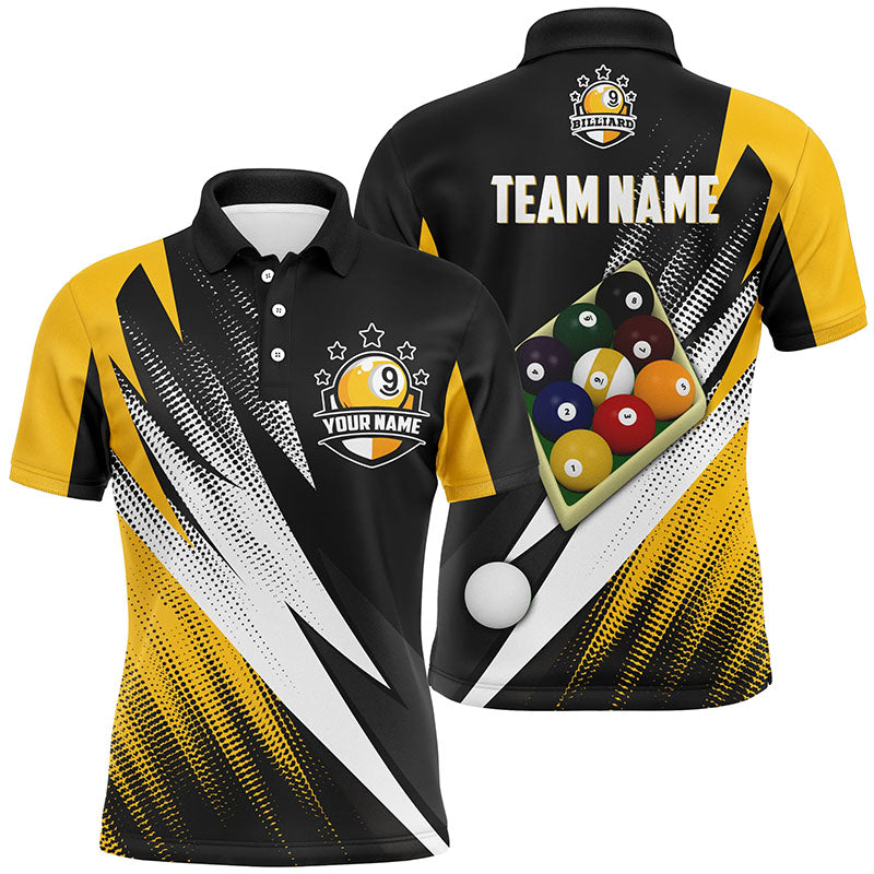 Billiard 9 Ball Pool Custom Name 3D Polo Shirts For Men, Personalized Billiard Pool Balls Jerseys VHM0111