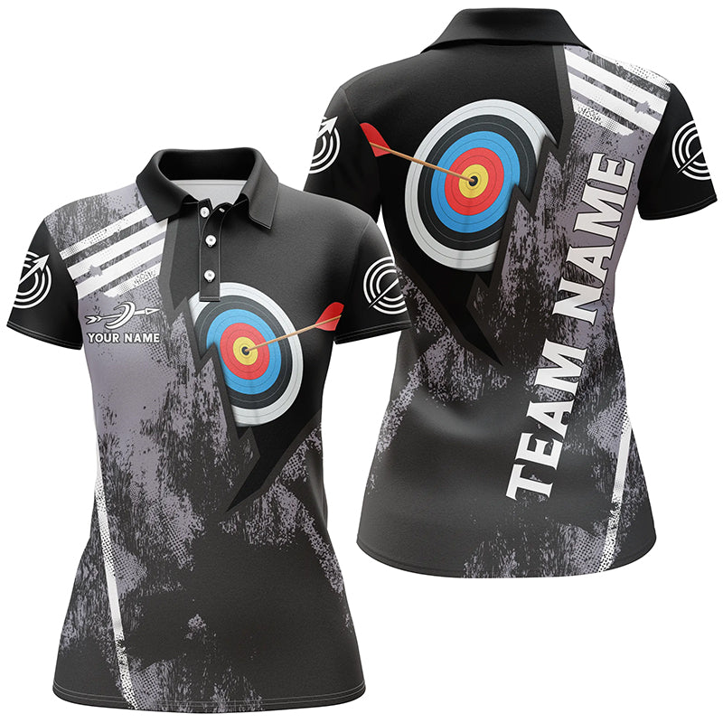 Personalized 3D Target Archery Polo Shirts For Women, Custom Arrow Archery Paint Black Jerseys VHM0576