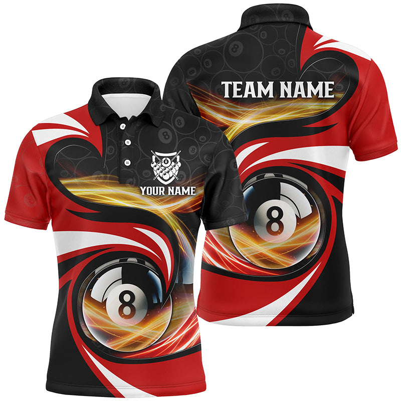 Personalized Style Red 8 Ball Billiard 3D Polo Shirts For Men, Custom 8 Ball Pool Team Jerseys VHM1063