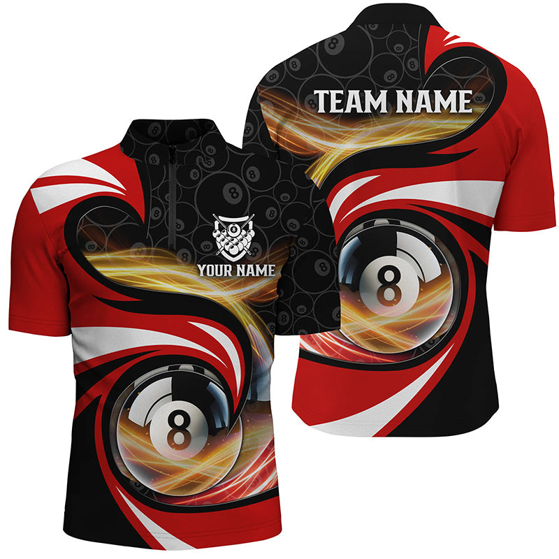 Personalized Style Red 8 Ball Billiard 3D Quarter-Zip Shirts For Men, 8 Ball Pool Team Jerseys VHM1063
